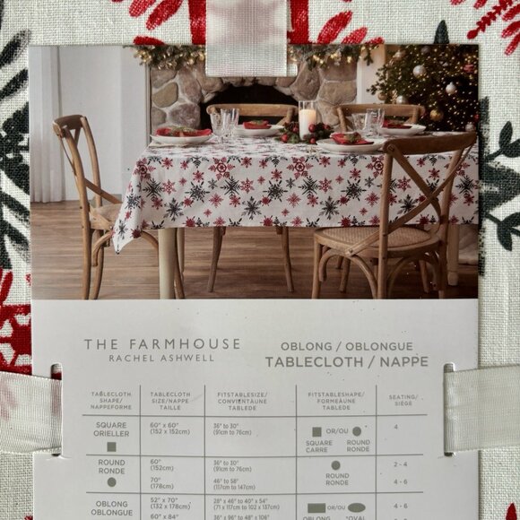 The Farmhouse| Rachel Ashwell Christmas Holiday Snowflakes Black Red Tablecloth - Picture 3 of 5